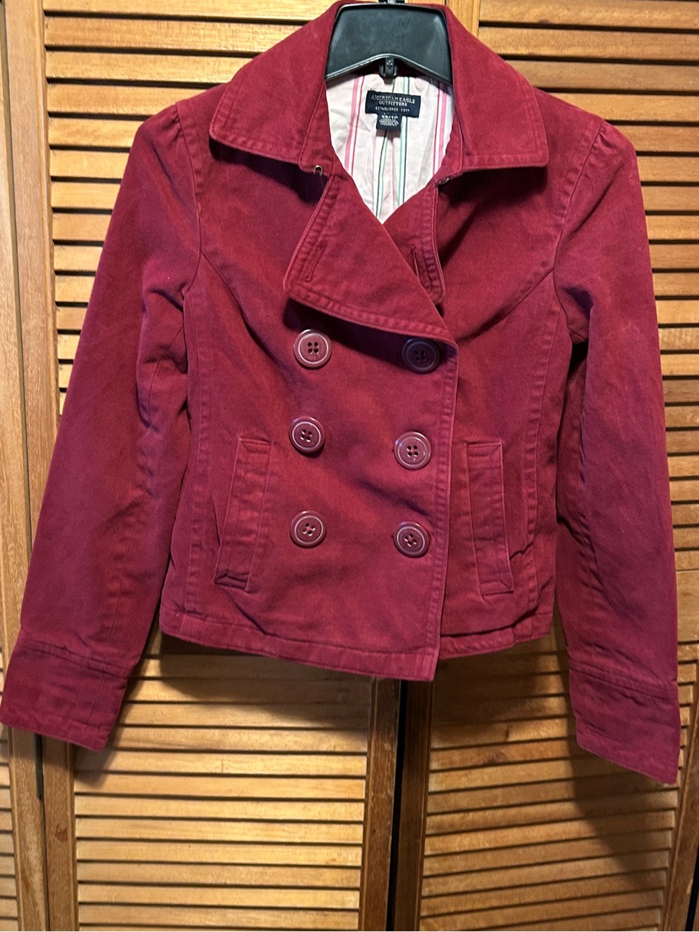 American Eagle Outfitters Maroon Double-Breasted Peacoat Jacket
